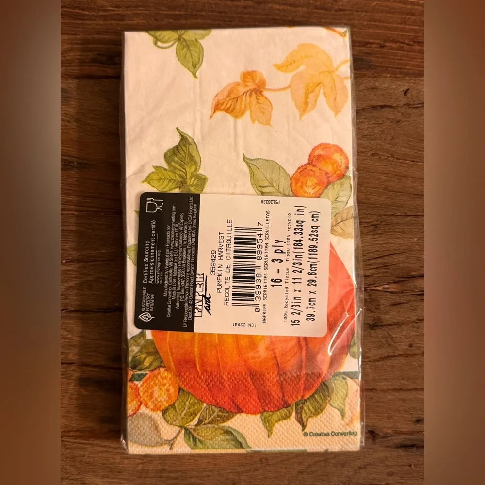 Pumpkin Harvest Guest Dinner Napkins 16-count/Pack - Currants Leaves Autumn Fall